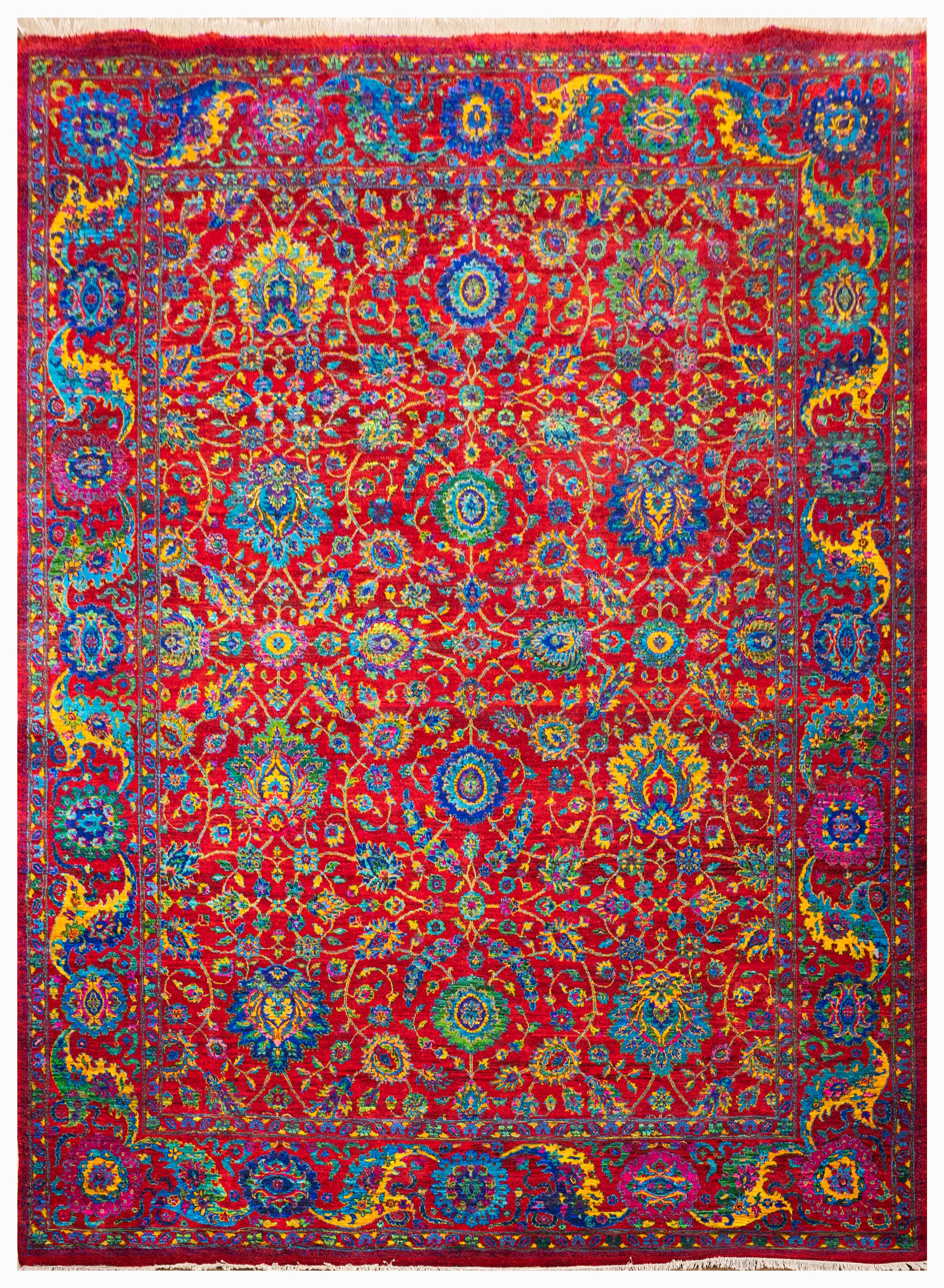 Handknotted Carpet, DIA: 449 IMPERIAL SCARLET BLOOM, Imperial Red, Cosmic Cobalt, & Selective Yellow