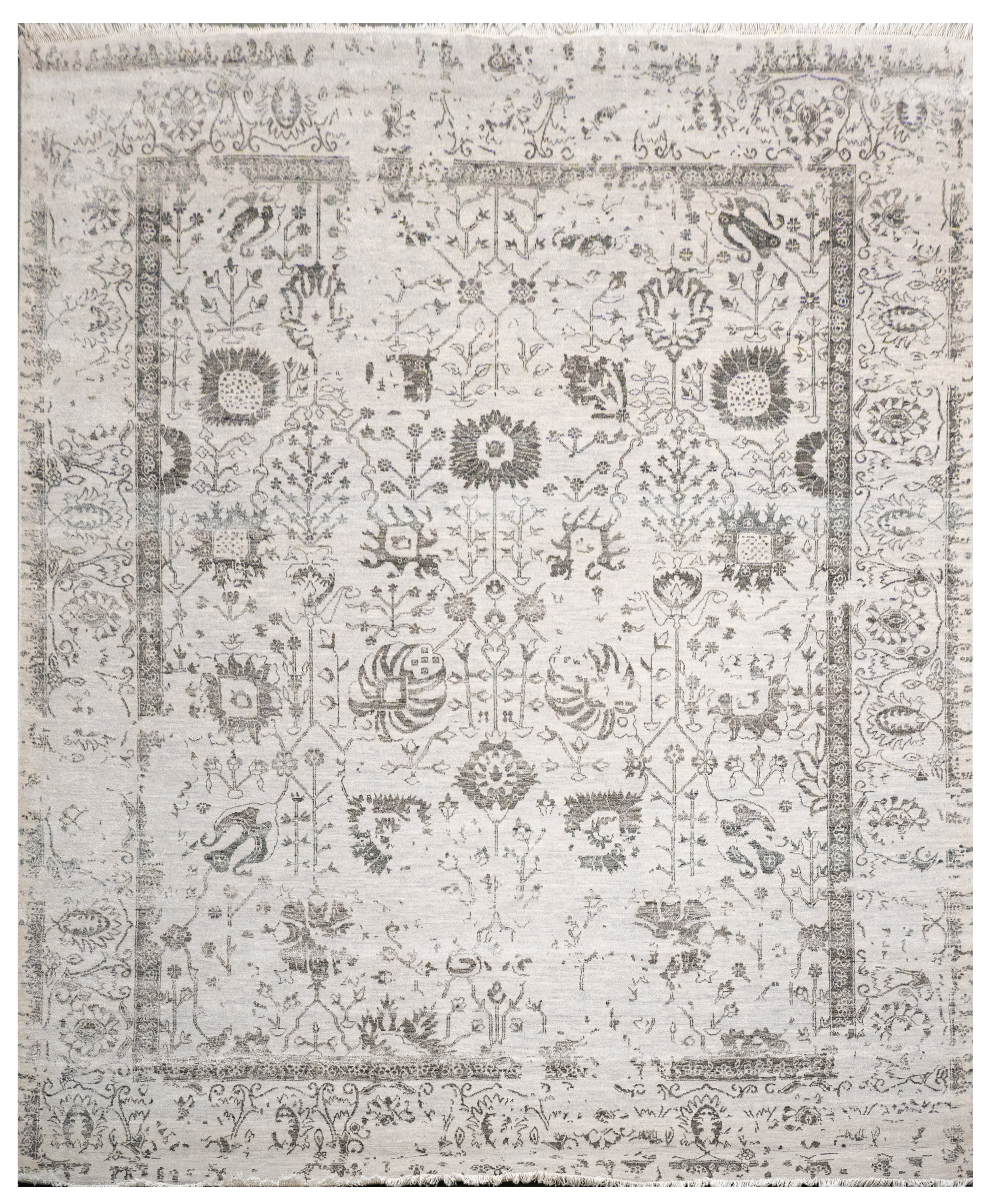 Handknotted Carpet, DIA - 4549 VASE 3, Silver & Black
