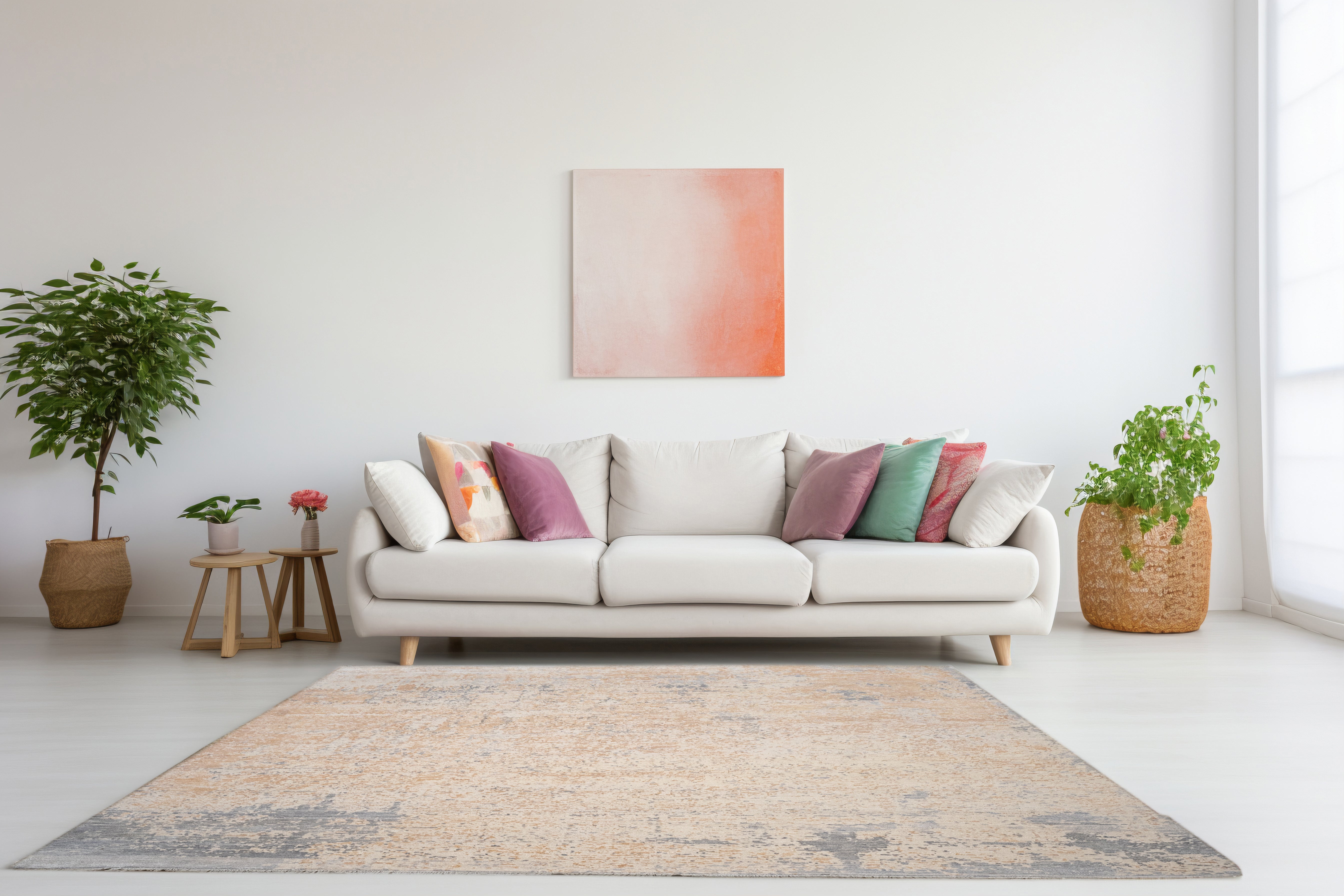 Abstract Design  Handknotted Carpet DIA- 482 GALAXY-AJ,  Pale Silver, Spanish & Gray Khaki