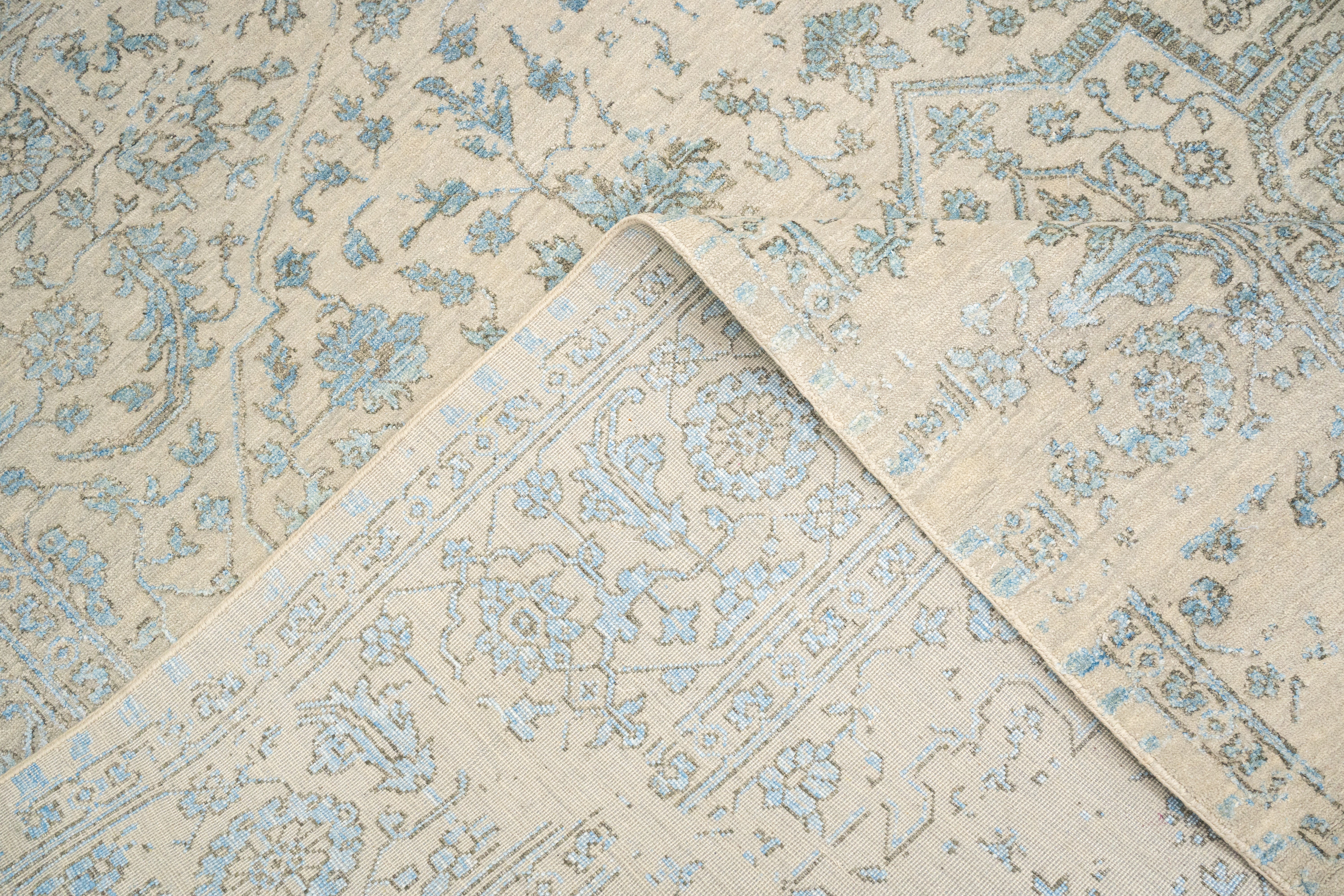 Handknotted Carpet, DIA: 492 SERAPI Silver & Aqua