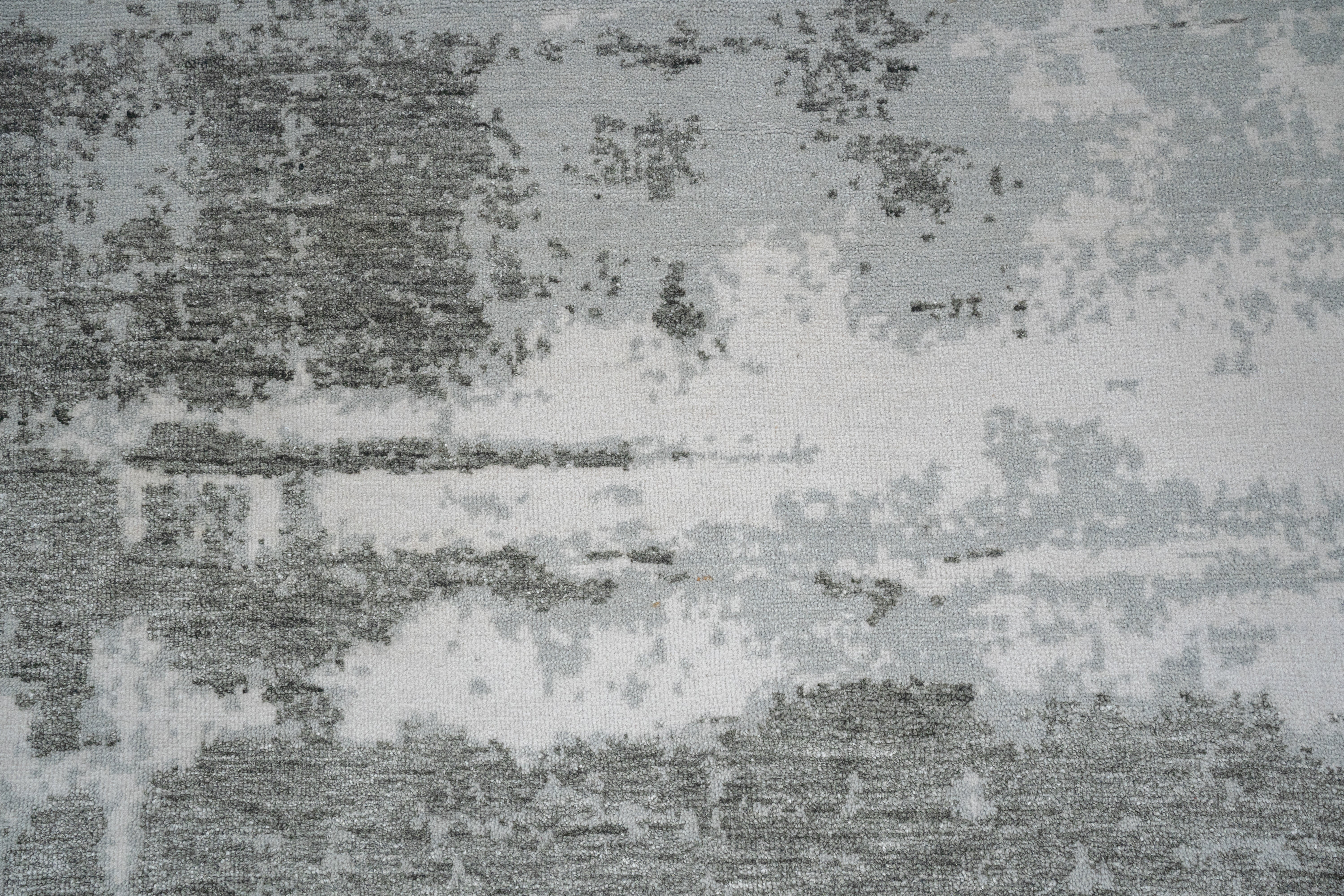 Abstract Handknotted Carpet  DIA- 65 GALAXY 23, Argent, Black Olive & Quick Silver