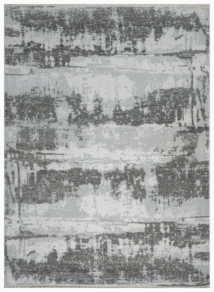 Abstract Handknotted Carpet  DIA- 65 GALAXY 23, Argent, Black Olive & Quick Silver