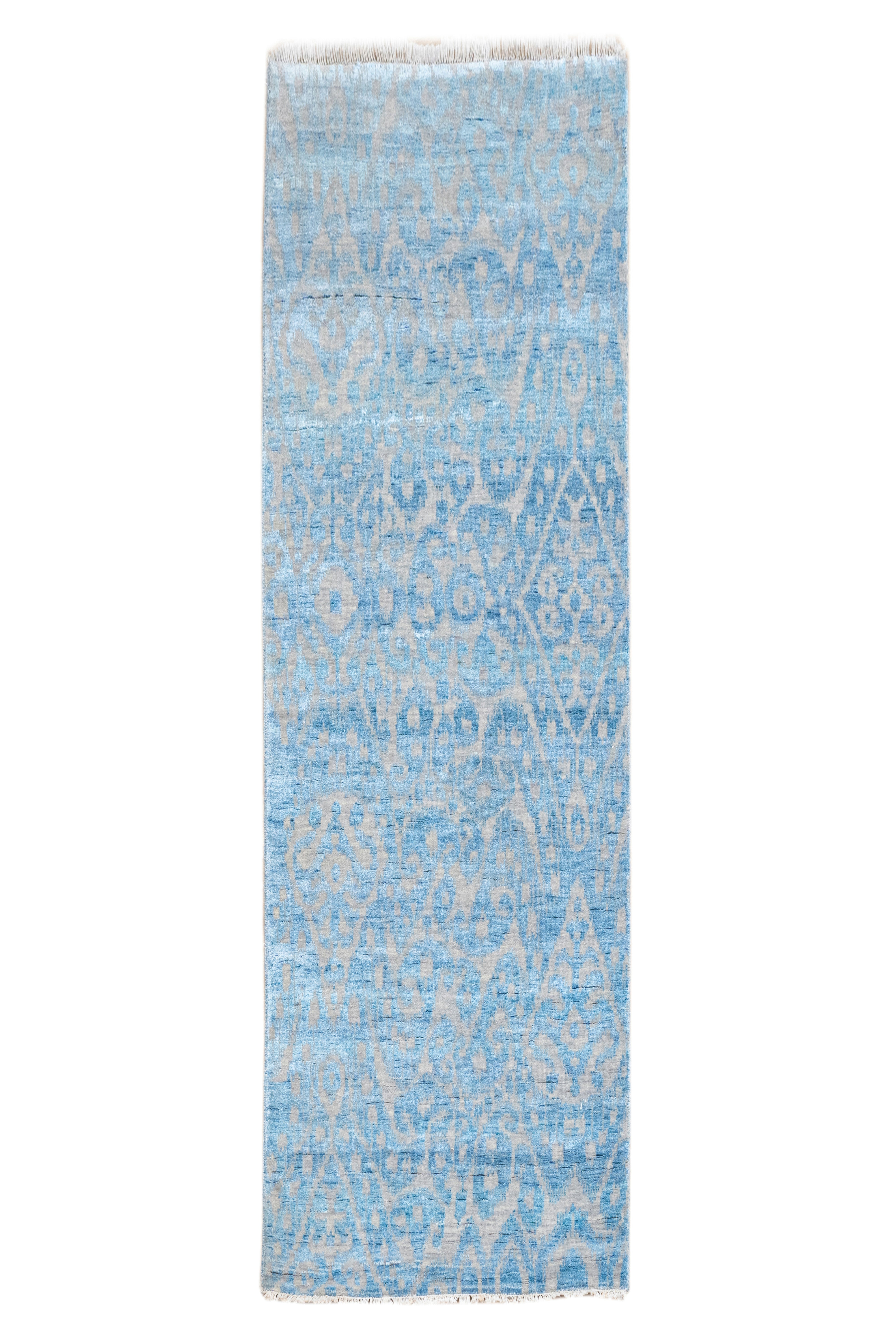 Handknotted Runner Rug DIA- 651 EKT-6,  Silver & Aqua