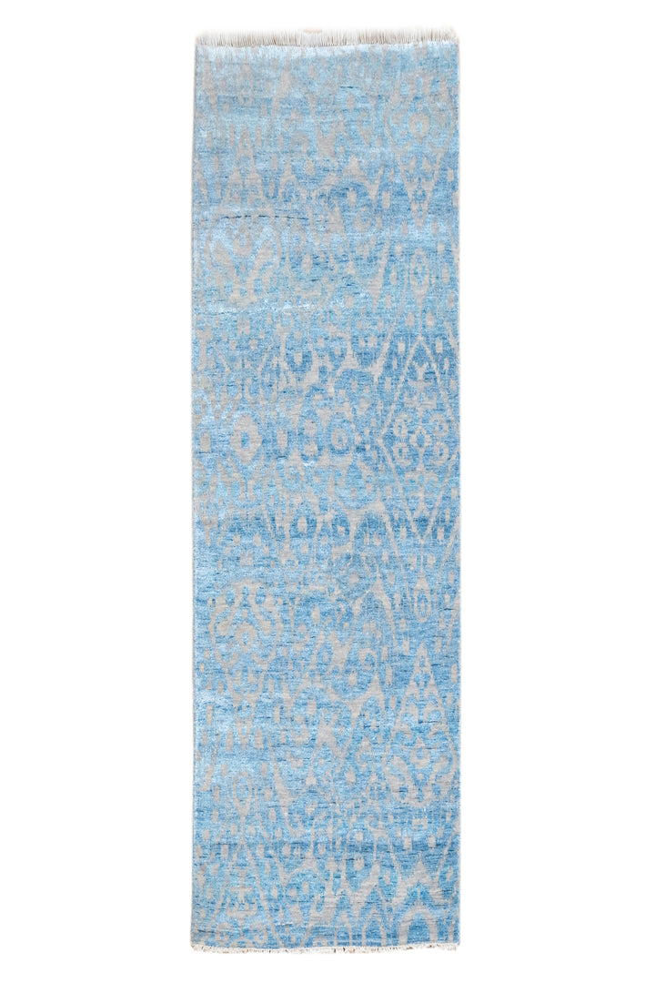 Handknotted Runner Rug DIA- 651 EKT-6,  Silver & Aqua