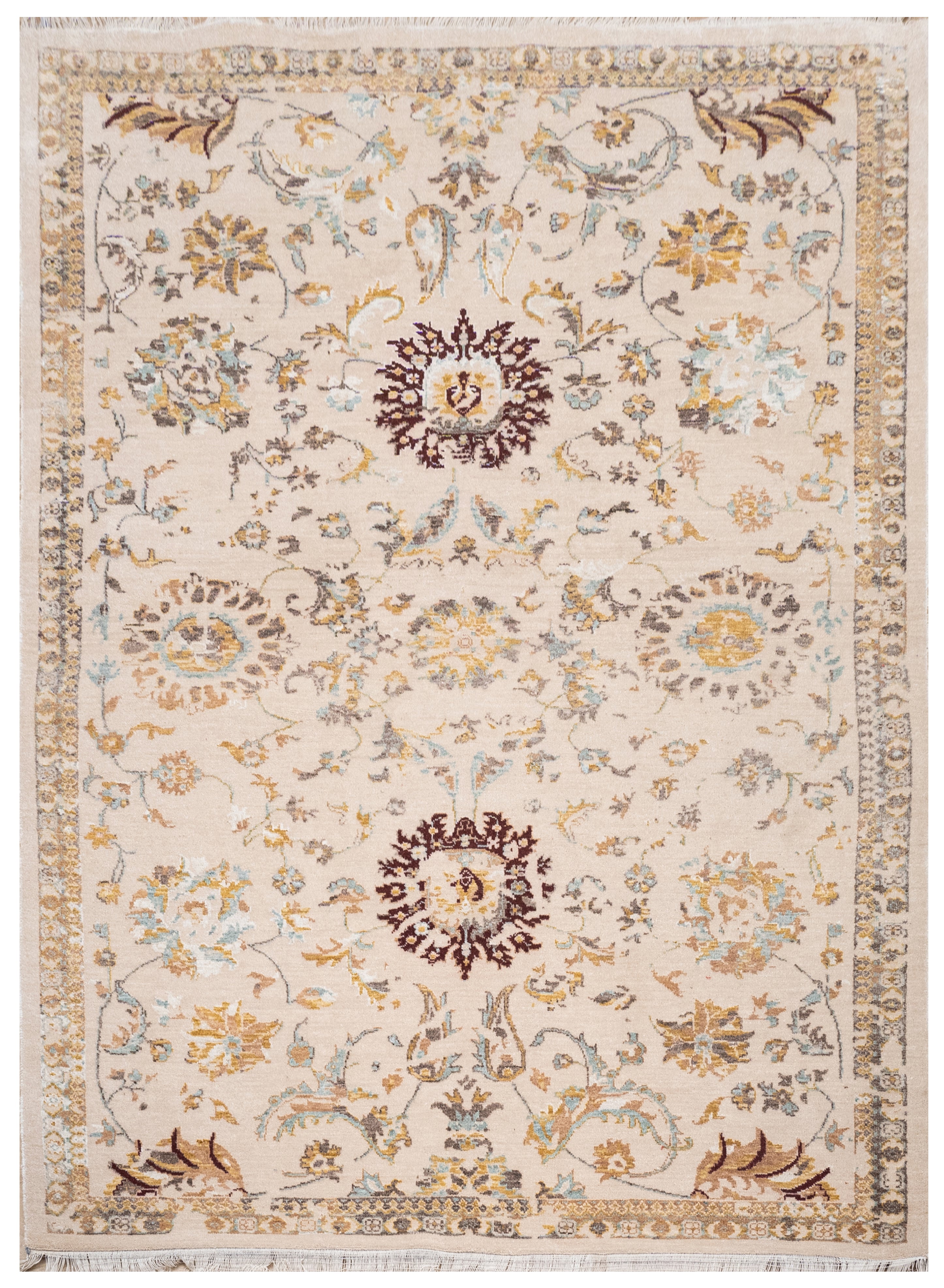 Handknotted Carpet DIA- 729 JK-A, Bone, Brown Coffee & Yellow