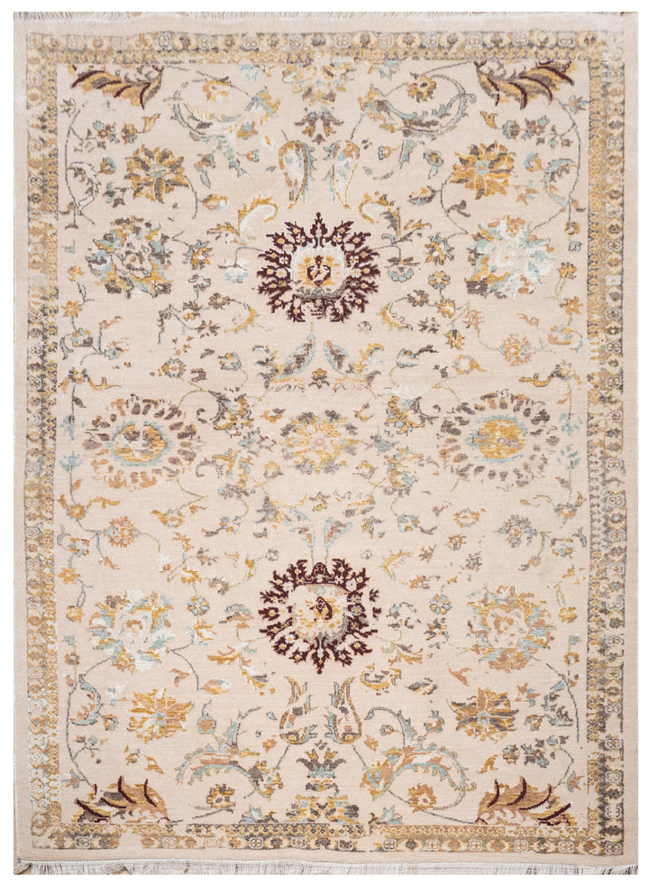 Handknotted Carpet DIA- 729 JK-A, Bone, Brown Coffee & Yellow