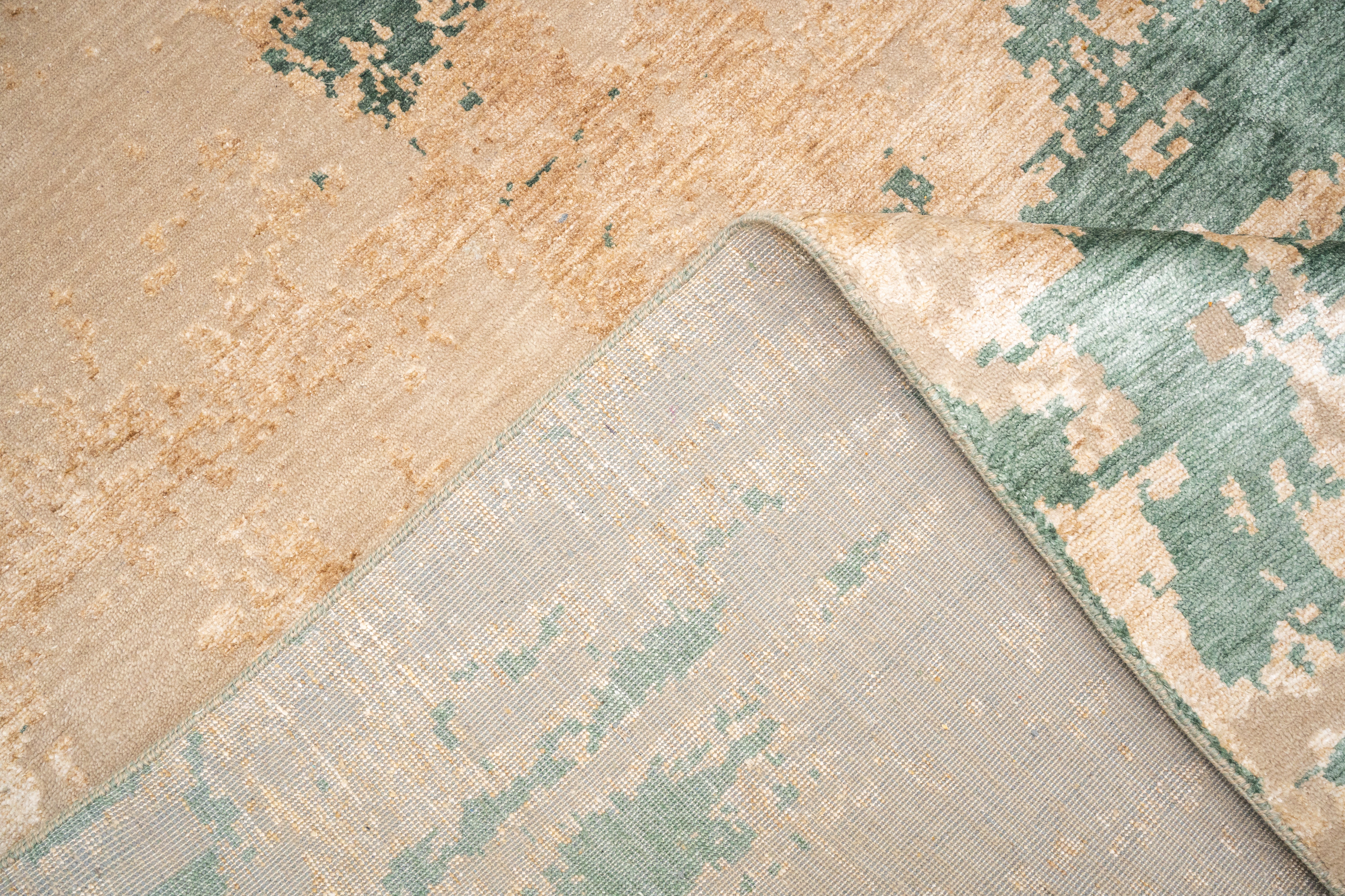 Abstract Design  Handknotted Carpet DIA: 772 GALAXY-23,  Desert Sand, Antique Brass & Axolotl