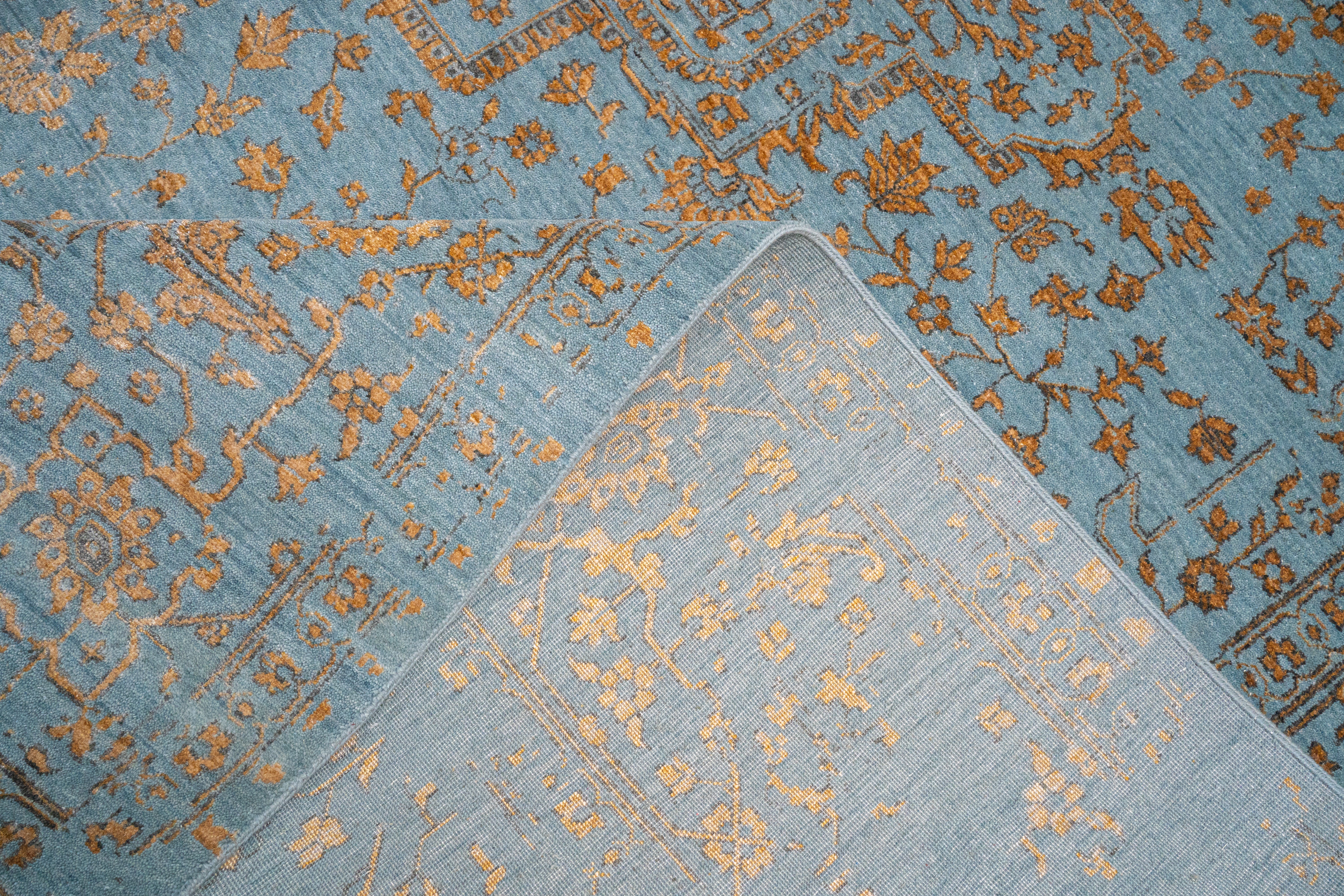 Handknotted Rug  DIA- 846 SERAPI, Denim Blue & Gold