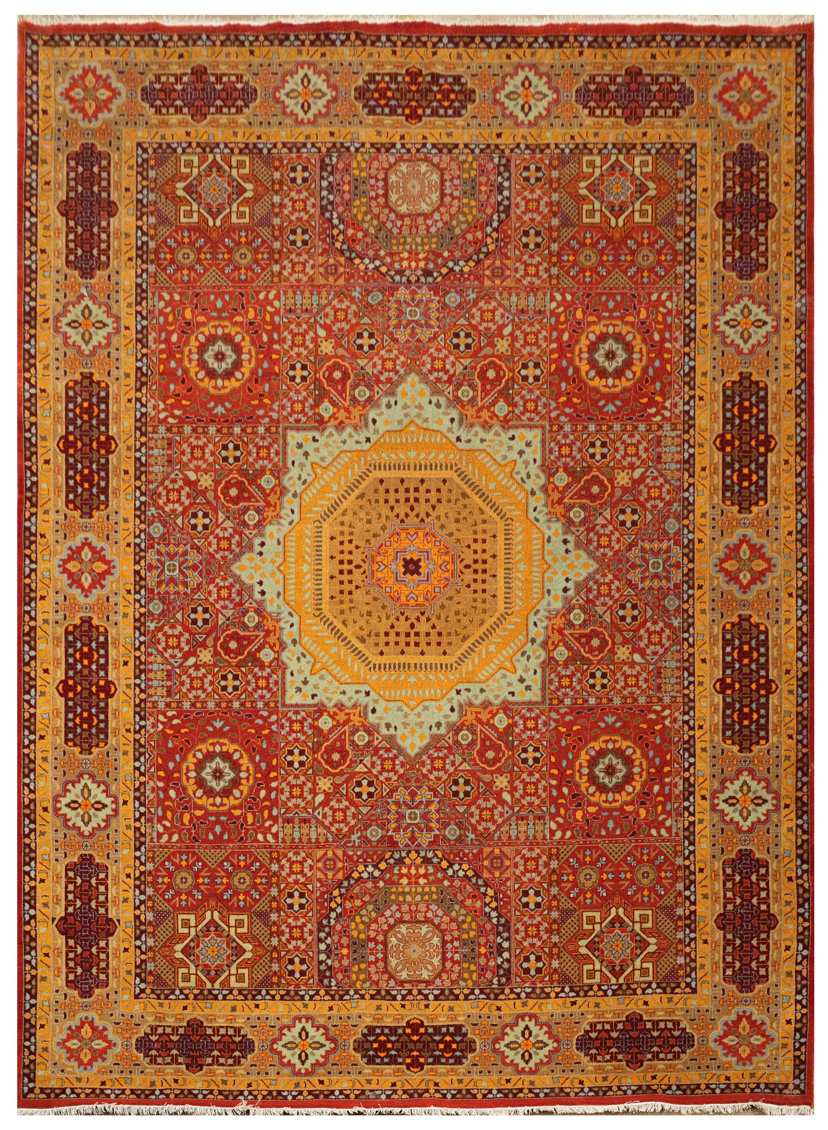 Handknotted Carpet DIA- 912 MAMLUK, Crimson, Dark Gold, Misty Moss & Bulgarian Rose