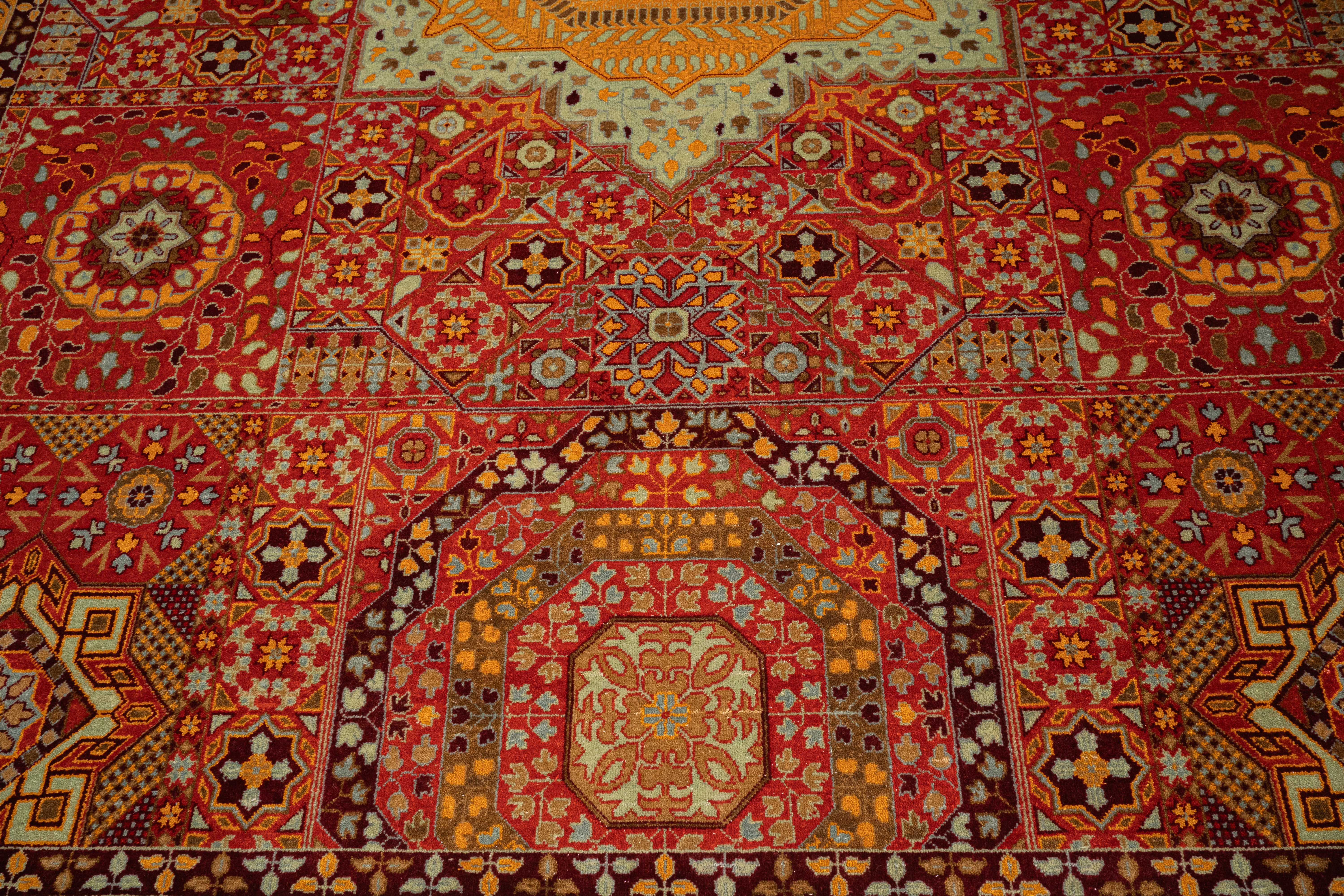 Handknotted Carpet DIA- 912 MAMLUK, Crimson, Dark Gold, Misty Moss & Bulgarian Rose