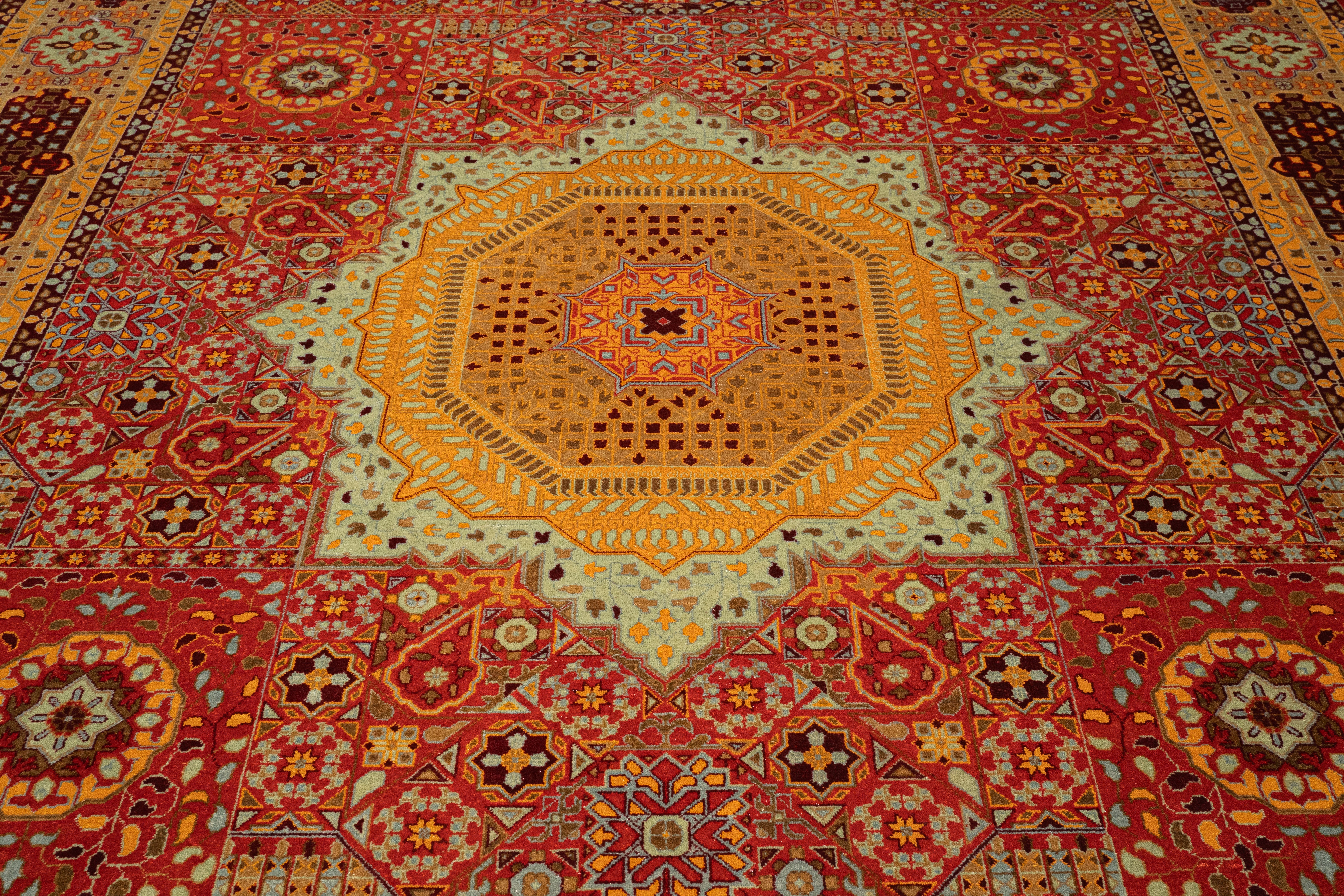 Handknotted Carpet DIA- 912 MAMLUK, Crimson, Dark Gold, Misty Moss & Bulgarian Rose