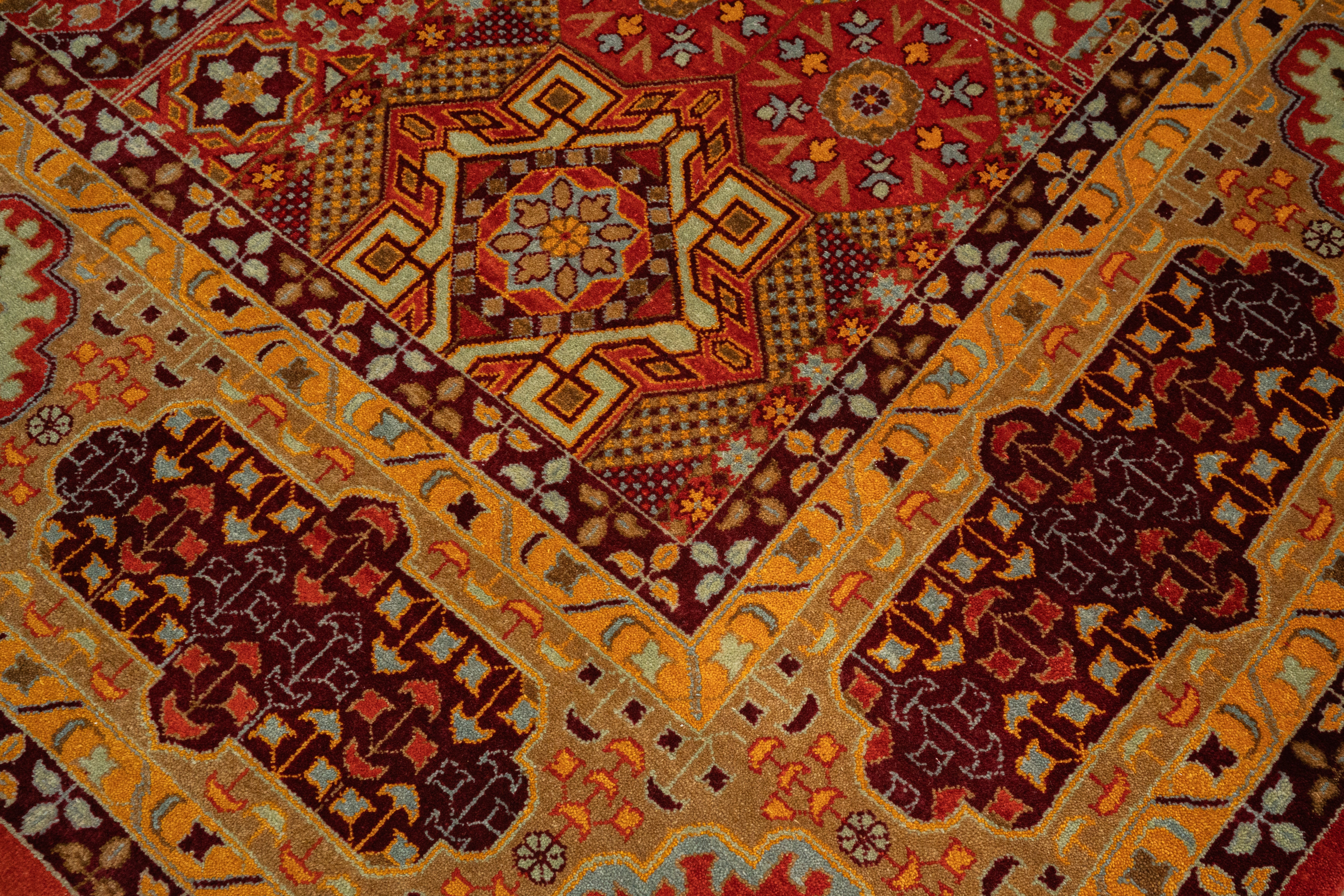 Handknotted Carpet DIA- 912 MAMLUK, Crimson, Dark Gold, Misty Moss & Bulgarian Rose