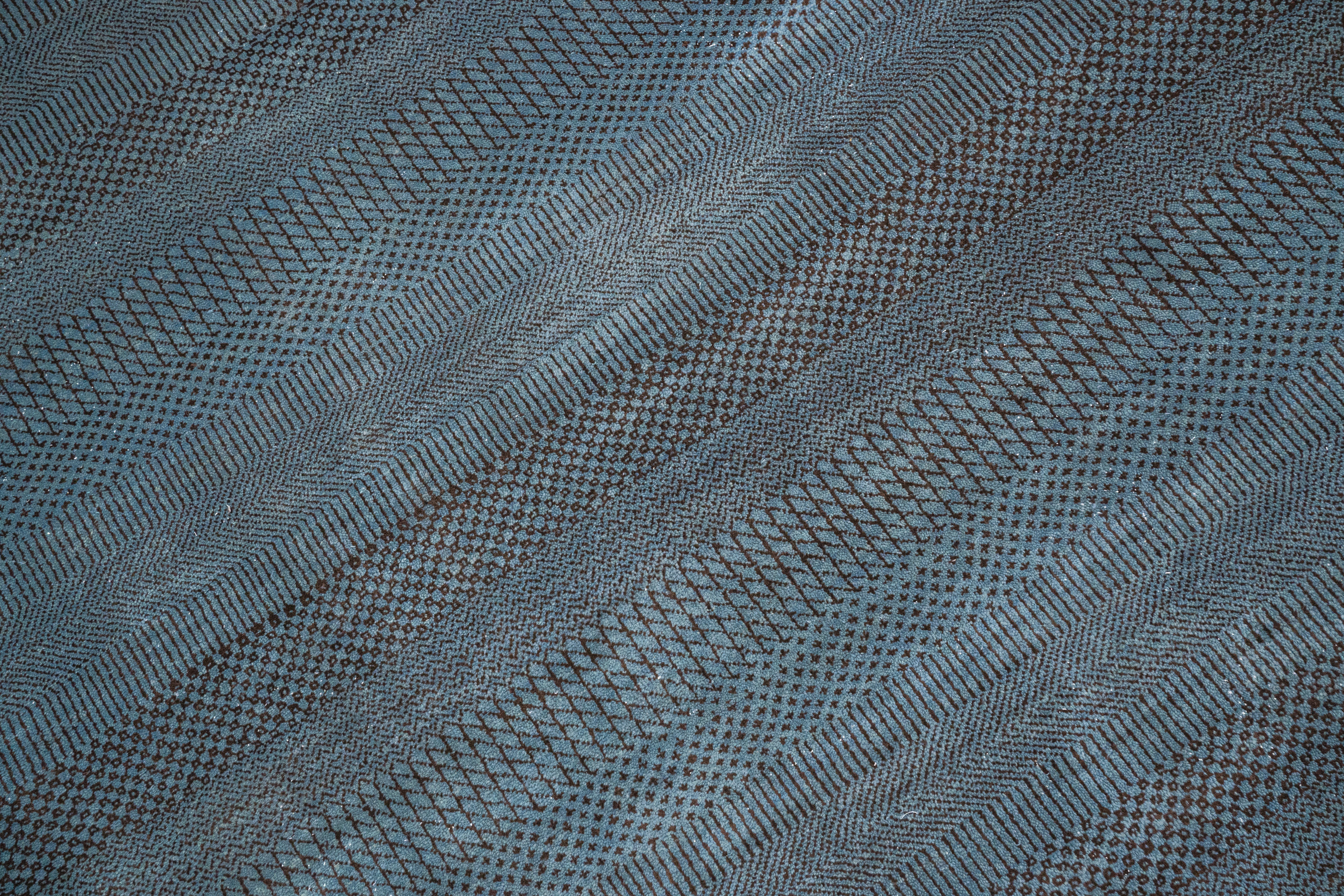 Handknotted Carpet, DIA: 936 MCN, Steel Teal & Drab Camouflage