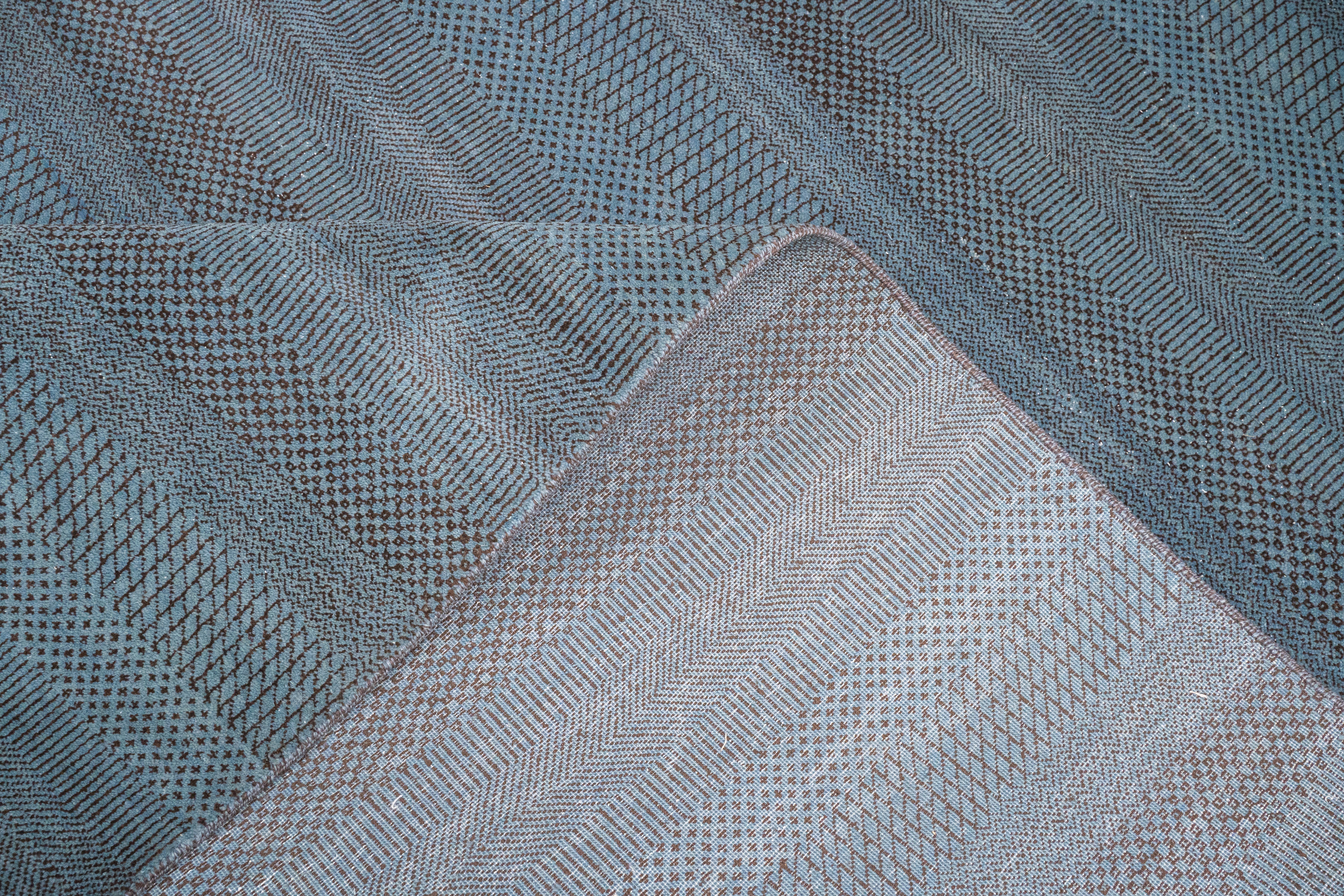 Handknotted Carpet, DIA: 936 MCN, Steel Teal & Drab Camouflage