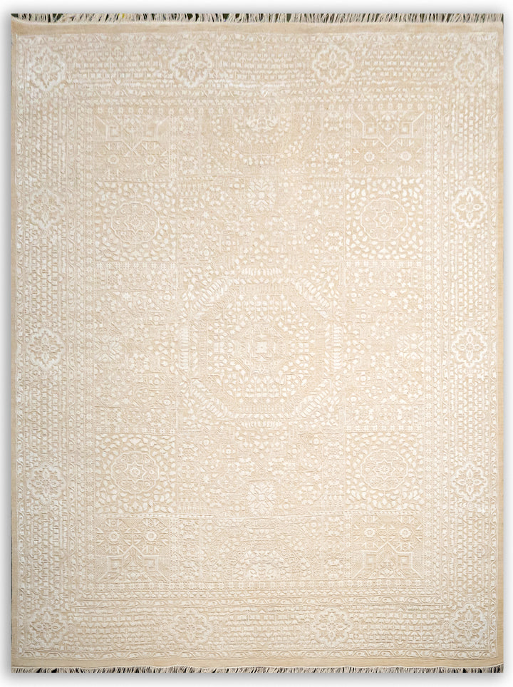 HANDKNOTTED RUG DIA- 987 MAMLUK, Ivory & White