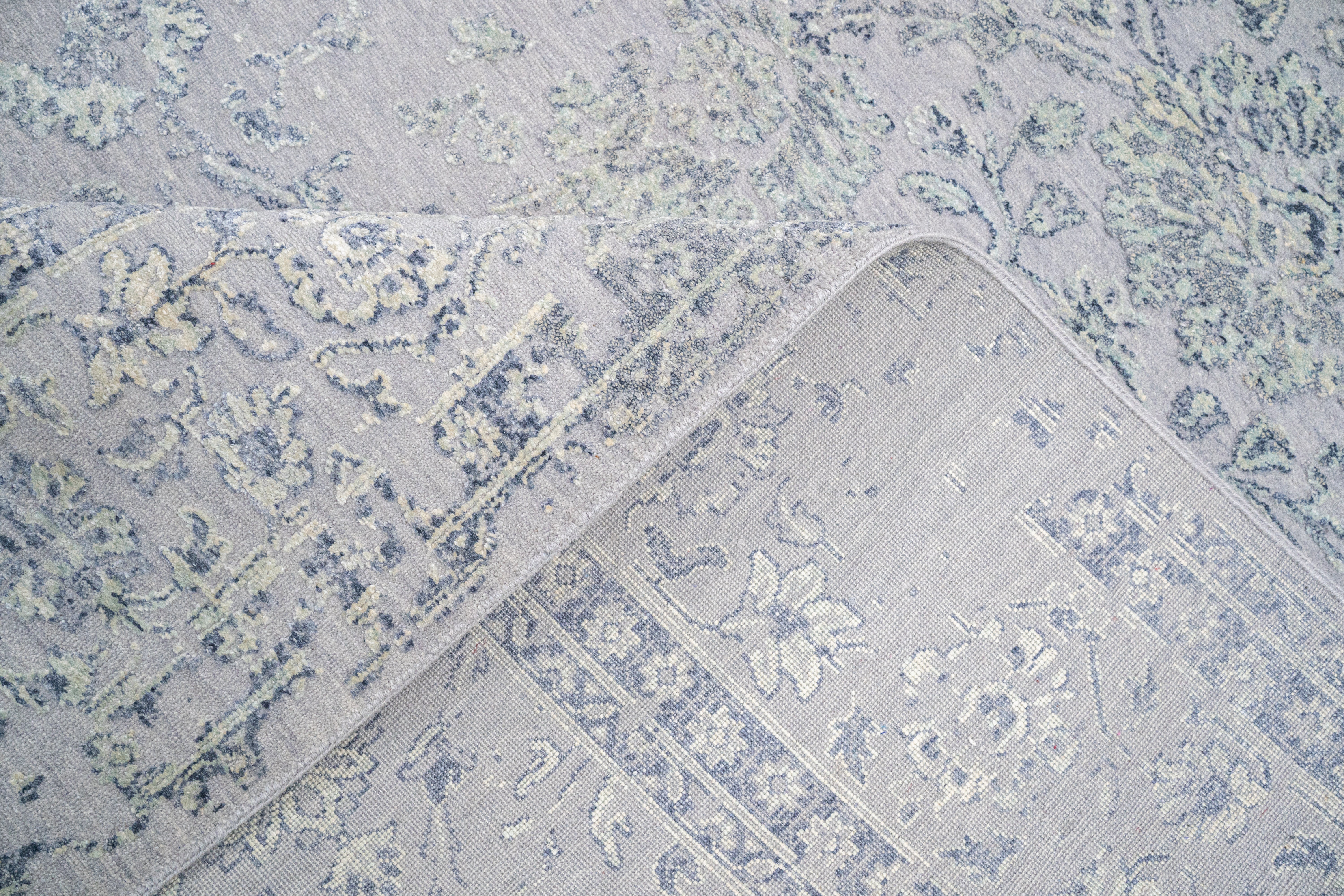 Modern Erased Handknotted Carpet DIA - 0014 M29 Philippine Silver, Independence & Silver Foil