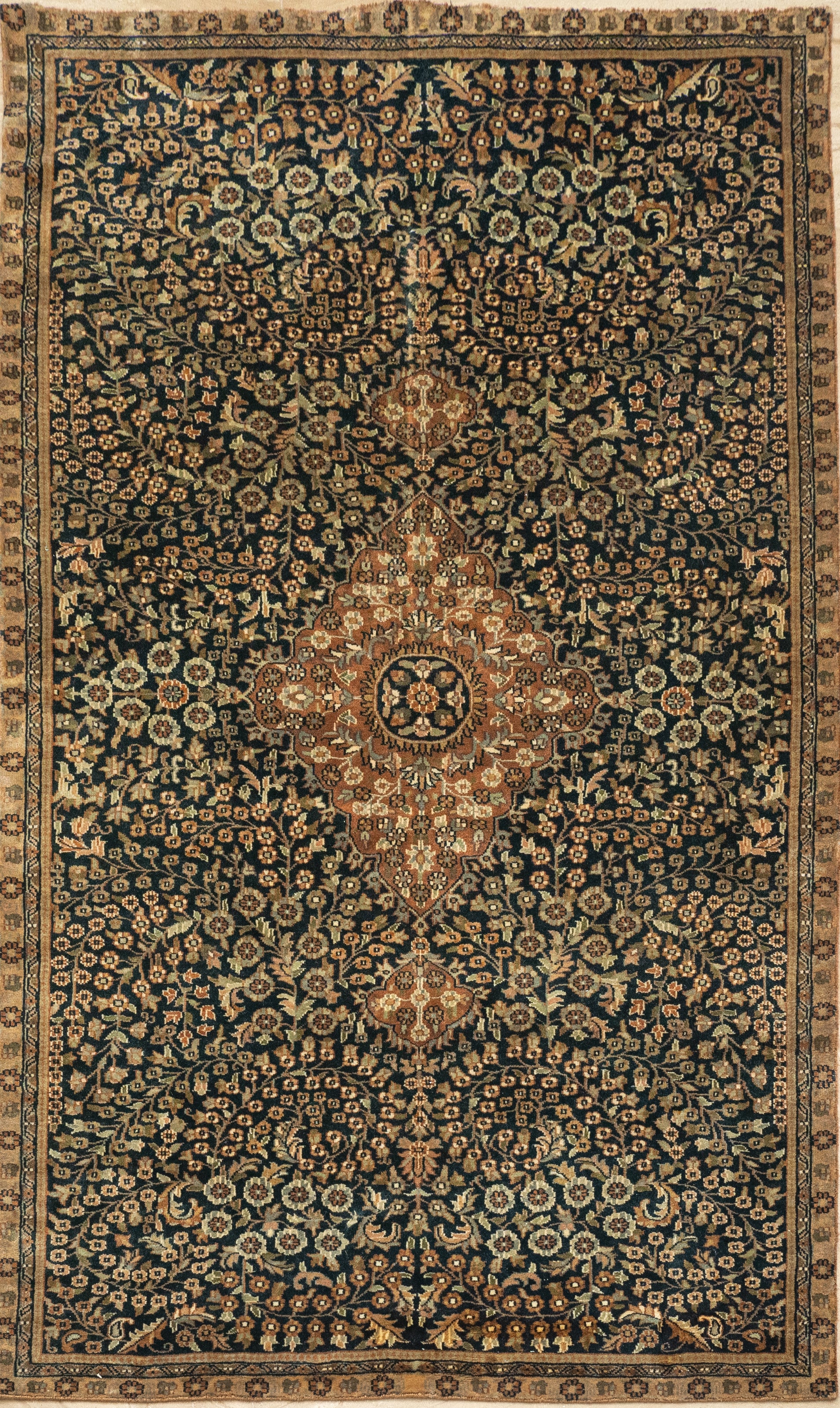 DIA- Tapete persa de trama única azul e camelo